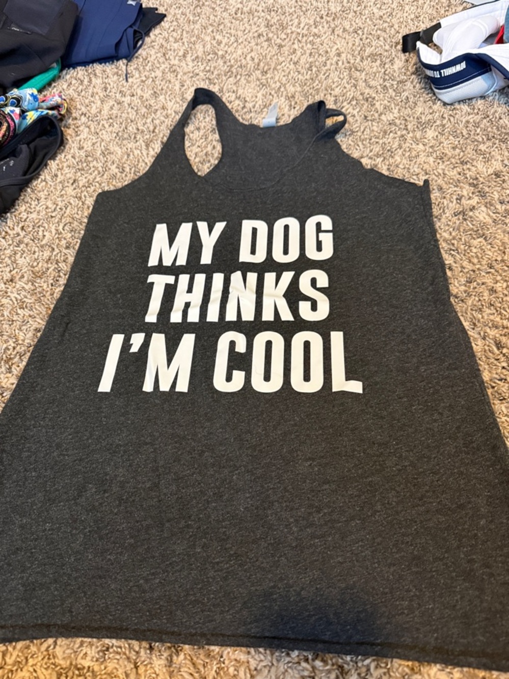 Gray Pet Lover Tank Top - "My Dog Thinks I'm Cool"